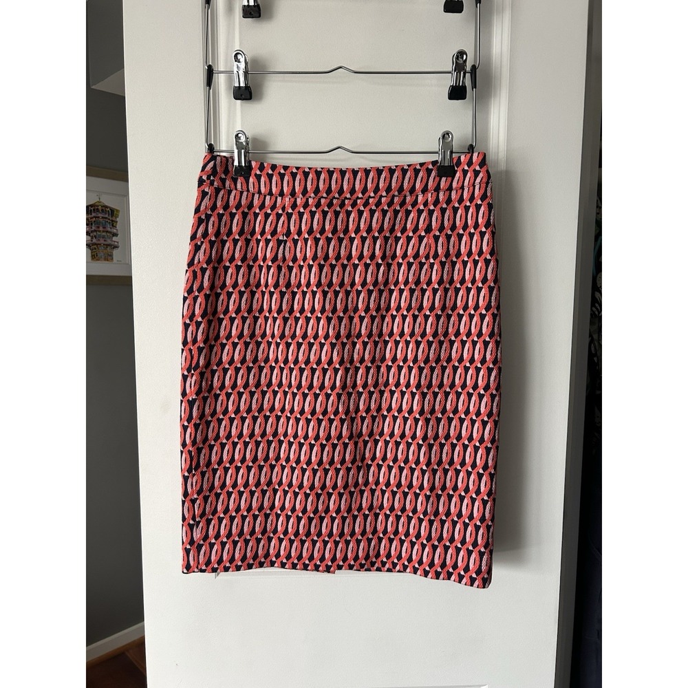 Boden Women's Jacquard Cotton Blend Skirt Pink & Navy Geo Pattern Size 4 Petite